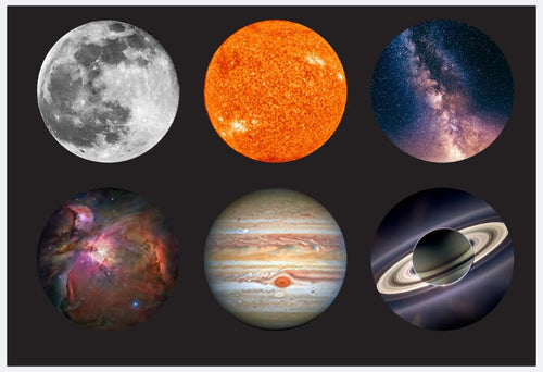 Starscapes Cosmic Space Theme Fridge Magnet Gift Pack Set of 6 | Moon, Sun, Galaxy, Nebula, Jupiter & Saturn Magnets.