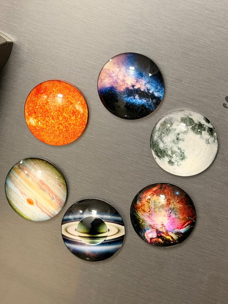 Starscapes Cosmic Space Theme Fridge Magnet Gift Pack Set of 6 | Moon, Sun, Galaxy, Nebula, Jupiter & Saturn Magnets.